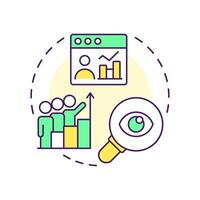 Social listening monitoring and analysis multi color concept icon. Marketing metrics, statistics. Round shape line illustration. Abstract idea. Graphic design. Easy to use in infographic vector