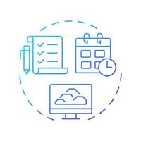 Planning reports blue gradient concept icon. Future manufacturing activities scheduling strategy. MRP output. Round shape line illustration. Abstract idea. Graphic design. Easy to use in booklet vector