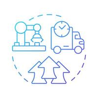 Improves on time delivery blue gradient concept icon. Shipment deadlines coordination. Benefit of MRP II. Round shape line illustration. Abstract idea. Graphic design. Easy to use in article vector