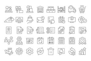 Material resource planning linear icons set. System of manufacturing scheduling and inventory management. Customizable thin line symbols. Isolated outline illustrations. Editable stroke vector