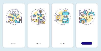 Energy management benefits onboarding mobile app screen. Walkthrough 4 steps editable graphic instructions with linear concepts. UI, UX, GUI template vector
