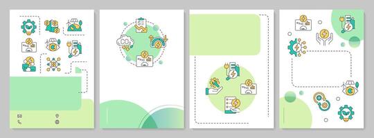 EMS control systems green circle brochure template. Power management, electrification. Leaflet design with linear icons. Editable 4 layouts vector