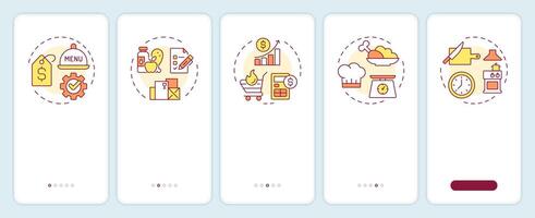 Restaurant management onboarding mobile app screen. Business. Walkthrough 5 steps editable graphic instructions with linear concepts. UI, UX, GUI template vector