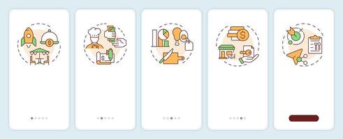 Restaurant operational costs onboarding mobile app screen. Walkthrough 5 steps editable graphic instructions with linear concepts. UI, UX, GUI template vector