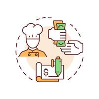 Food costs multi color concept icon. Cooking ingredients buying. Restaurant operational expenses. Round shape line illustration. Abstract idea. Graphic design. Easy to use in promotional material vector