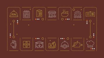 Menu engineering brown word concept. Restaurant business psychology. Catering improvement. Horizontal image. Headline text surrounded by editable outline icons vector