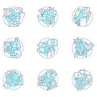 Business idioms soft blue concept icons. Workflow organization. Teamwork management. Icon pack. Round shape illustrations for infographic, presentation. Abstract idea vector