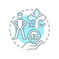 In the drivers seat soft blue concept icon. Path choosing, leadership. Responsibility, control. Round shape line illustration. Abstract idea. Graphic design. Easy to use in infographic vector