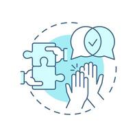 On the same page soft blue concept icon. Teamwork puzzle. Collaboration, together. Round shape line illustration. Abstract idea. Graphic design. Easy to use in infographic, presentation vector