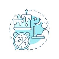 Burn the midnight oil soft blue concept icon. Work overtime, overwork. Workflow management. Round shape line illustration. Abstract idea. Graphic design. Easy to use in infographic, presentation vector