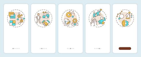 Line manager skills onboarding mobile app screen. Corporate. Walkthrough 5 steps editable graphic instructions with linear concepts. UI, UX, GUI template vector