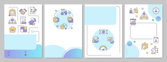 Line management blue circle brochure template. Employees supervision job. Business career. Leaflet design with linear icons. Editable 4 layouts vector