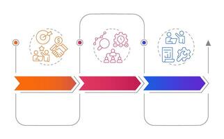 Levels of management rectangular infographics. Corporate company workflows regulation. Visualization template 3 options. Horizontal flowchart with line icons vector