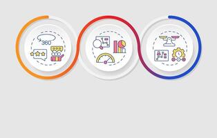 Performance management tools infographic circles flowchart. Business workflows regulation. Visualization diagram with 3 steps. Circular info graphic editable vector