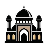 This is a stylized, black and white silhouette of a mosque at night. vector