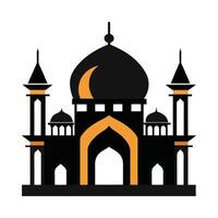 black and white mosque icon with crescent moon and star vector