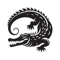 This bold, black-and-white silhouette of an alligator conveys strength and power. vector