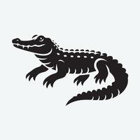 A bold, black silhouette of an alligator or crocodile, depicted in a dynamic, aggressive stance with its mouth open. vector