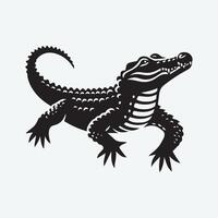 A bold, black and white graphic illustration of a crocodile. vector