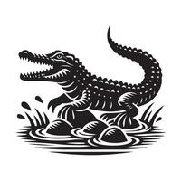 Powerful Silhouette of a Crocodile Awaiting Action vector