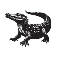 A stylized, black and white graphic of a small alligator. vector