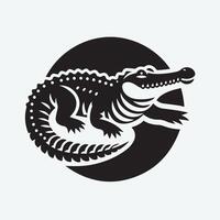 This is a striking, graphic silhouette of a crocodile. vector