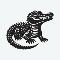 A bold, black silhouette of an alligator with an open mouth, showcasing its powerful jaws and sharp teeth. vector