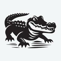 A dynamic, stylized black and white illustration of a small alligator in motion. vector