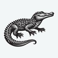 A bold, graphic silhouette of a crocodile, rendered in classic black and white. vector