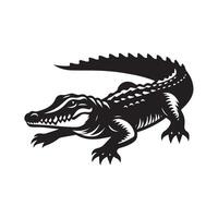 A simple, black and white illustration of a stylized alligator. vector