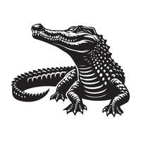 A simple, black and white graphic of a crocodile. vector