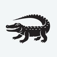 A striking, black and white silhouette of a crocodile, showcasing its powerful form. vector