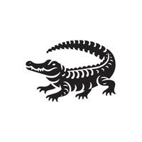 A striking, black and white, illustration of an alligator in profile view. vector