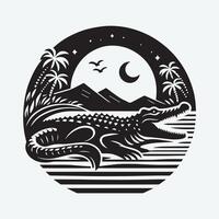 A bold, stylized silhouette of a crocodile or alligator in a dynamic pose, suitable for logo design, merchandise, or prints. vector