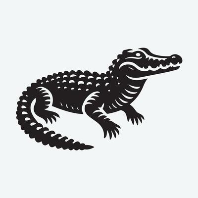 Stylish Black and White Silhouette of a Crocodilian Reptile