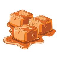 Piece of Salted Caramel with Melted Appetizing Caramel Cubes vector