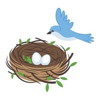 Bird Flying to Nest with Three Eggs vector