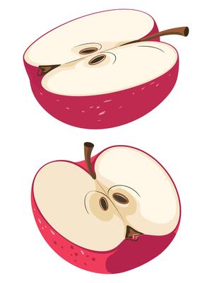 Red Apple Cut in Half Healthy Snack Illustration