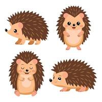 Cute Hedgehog Set in Various Poses Prickly Cartoon Character vector