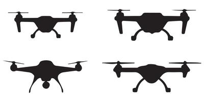 Set of Drone Icons Silhouettes on White Background vector