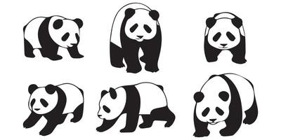 Set of Cute Panda Illustrations on Colorful Backgrounds vector