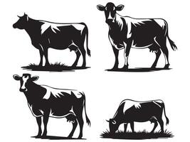 Cow Silhouettes in Different Poses vector