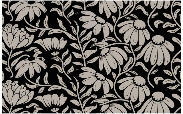 Abstract Flower Seamless Pattern with Brush Strokes