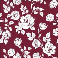Seamless Vintage Rose and Leaf Silhouette Pattern on Red vector