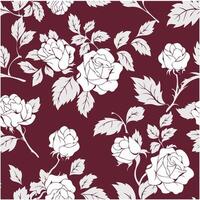 Seamless Vintage Rose Pattern with Decorative Leaves on Red Background vector