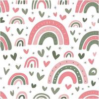 Seamless Pattern with Cute Rainbows, Stars, and Hearts vector