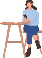 Happy Person Character Sitting in Cafe with Cartoon Style. vector