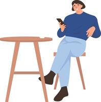 Happy Person Character Sitting in Cafe with Cartoon Design vector