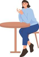 Happy Person Character Sitting in Cafe with Flat Design. vector