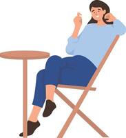 Happy Person Character Sitting in Cafe with Cartoon Style vector